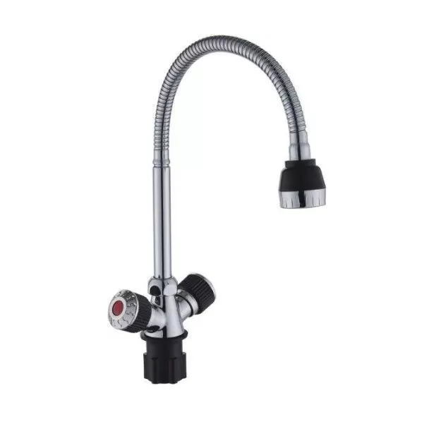 Смеситель для кухни двухручковый черный/хром Potato Эверест B 58-356F (гибкий излив)