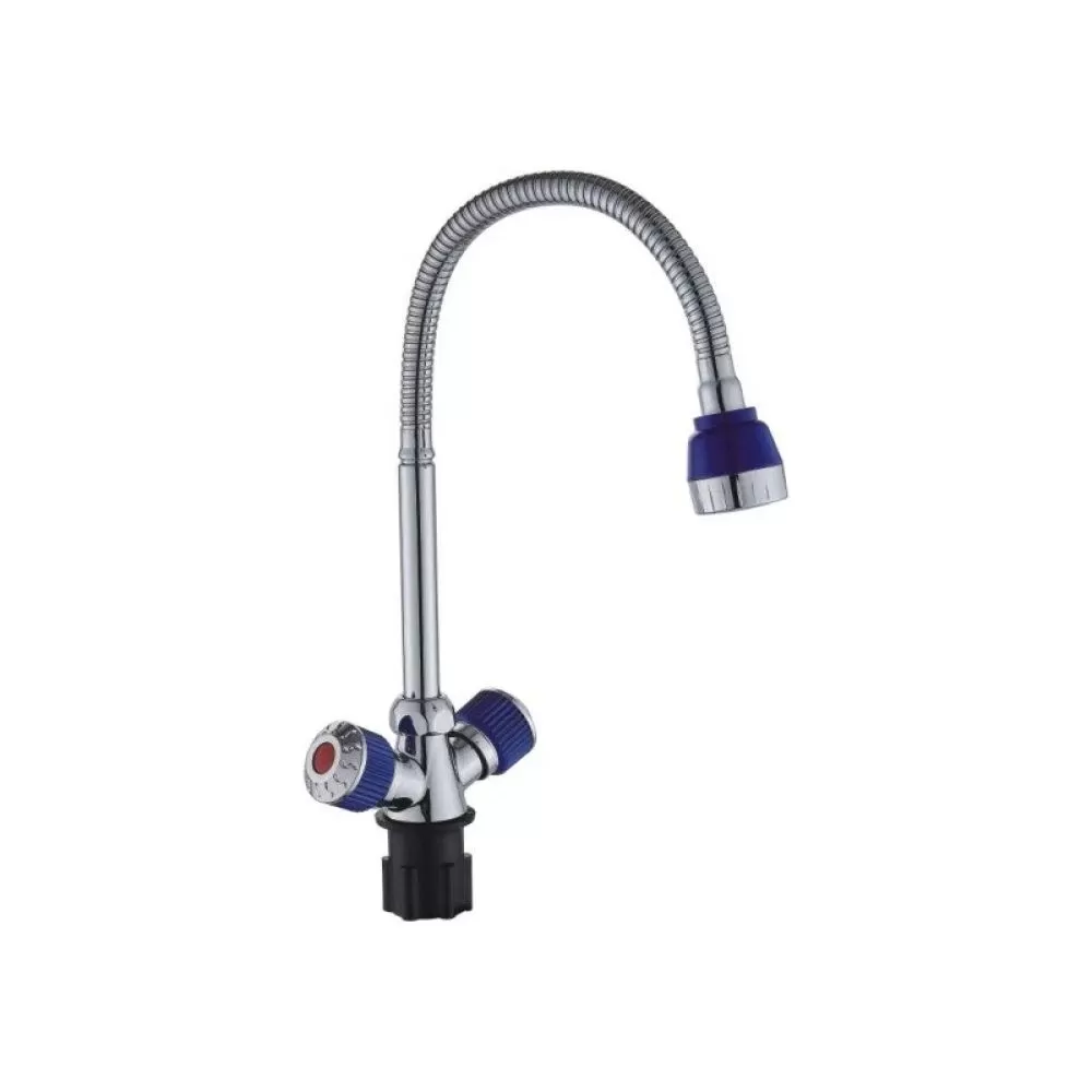 Смеситель для кухни двухручковый  синий с хромом  Potato Эверест B58-356D