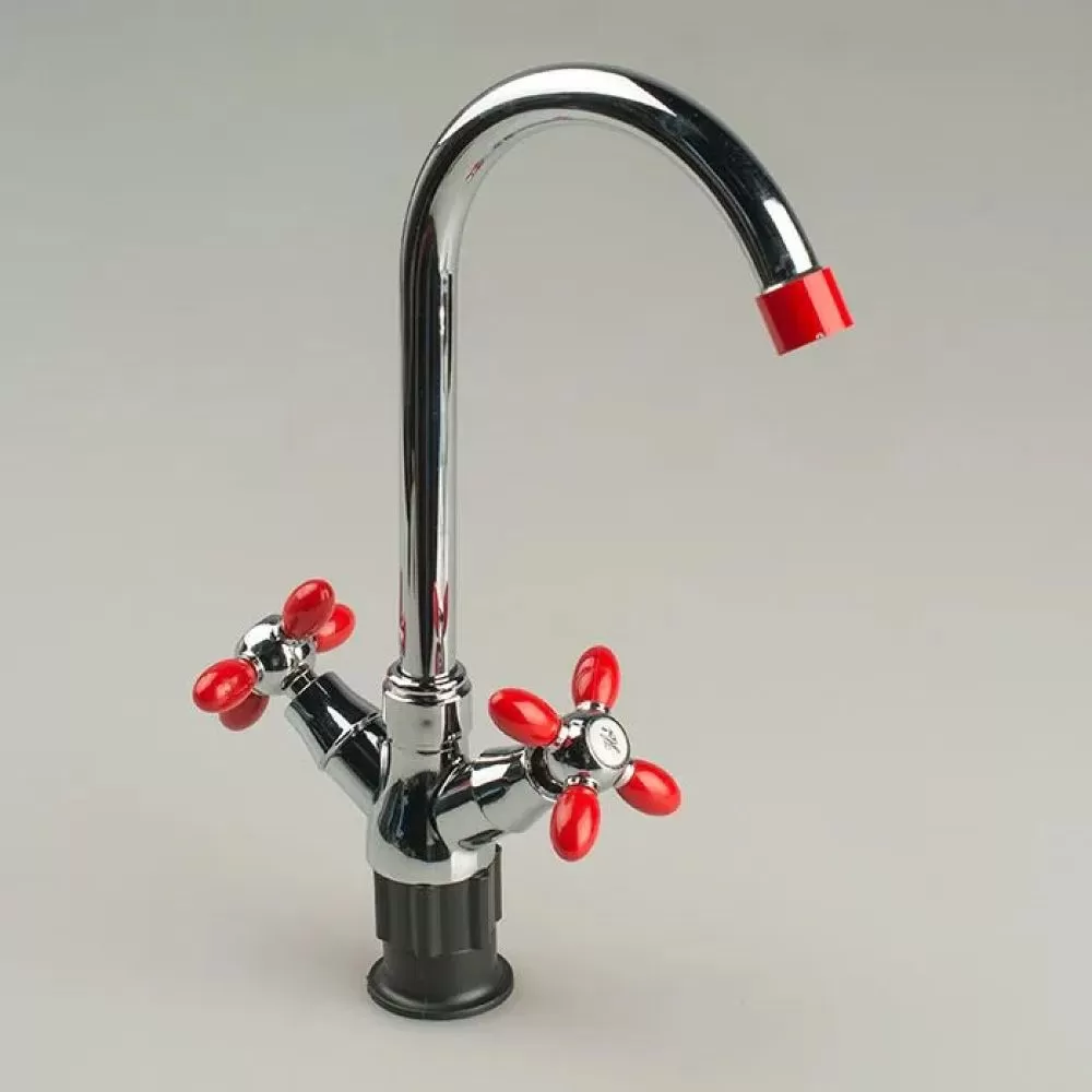 Смеситель для кухни двухручковый  красный с хромом  Potato Эверест B59-071C