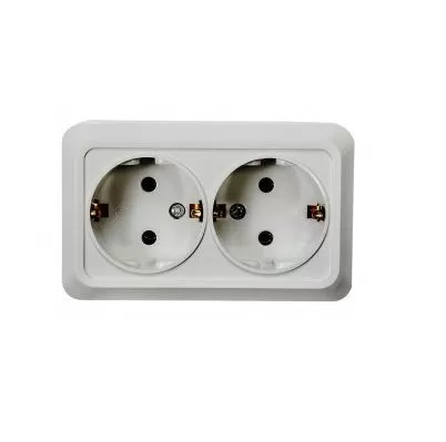 Розетка двойная с заземлением BOLLETO 7128 белая накладная (земля, керамика)