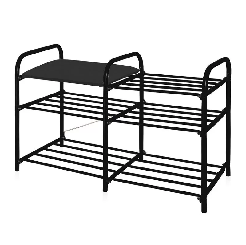 Этажерка "Люкс3" (500х330х800) ЭТЛ3-1/Ч 3-х ярусн. с мягк. сидением,винил.разборн. матовый чер. Ника