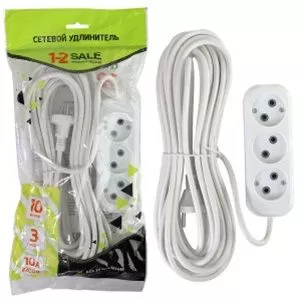 Сет. удлинитель ПВС 2х1 3роз. 10м 10А (корпус АБС-пластик) E1М