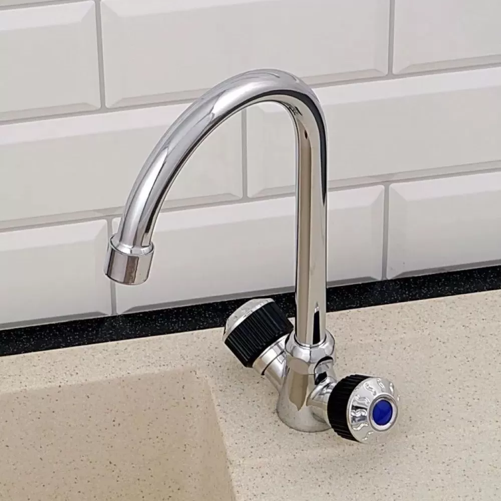 Смеситель для кухни двухручковый  черный с хромом  Potato Эверест B59-356F