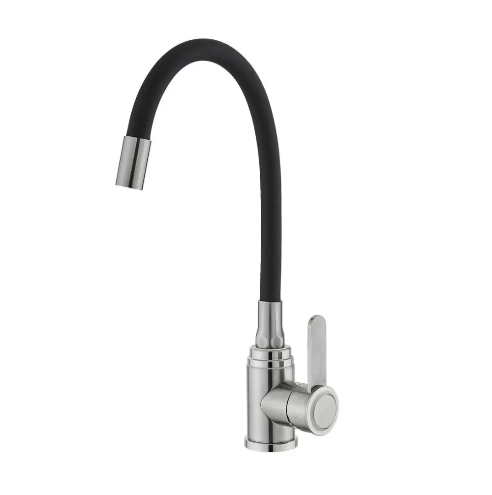Смеситель для кухни монокомандный черный/хром Potato P 58304S-6 (гибкий излив)