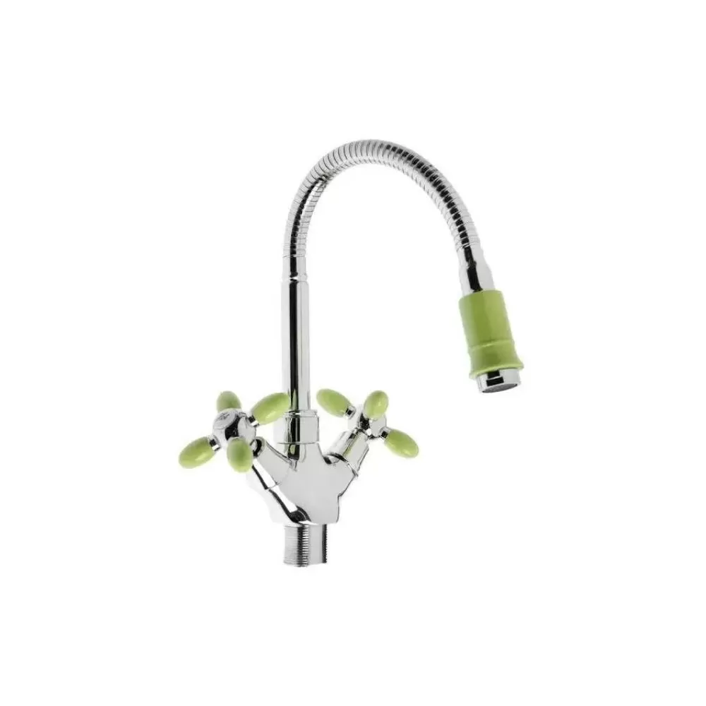 Смеситель для кухни двухручковый  зеленый с хромом  Potato Эверест B58-071E