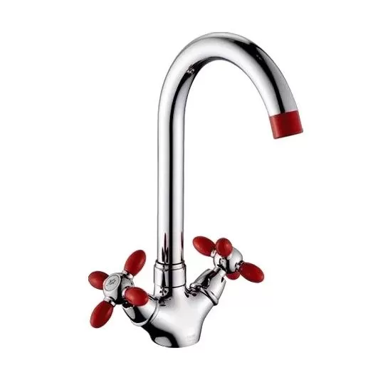 Смеситель для кухни двухручковый красный/хром Potato P 4471-5