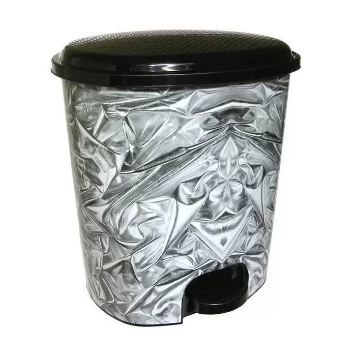 Ведро для мусора 12л черное с педалью Серебро