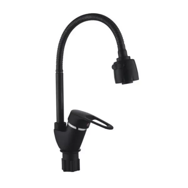 Смеситель для кухни монокомандный черный Potato Эверест B 58-0266 (гибкий излив)